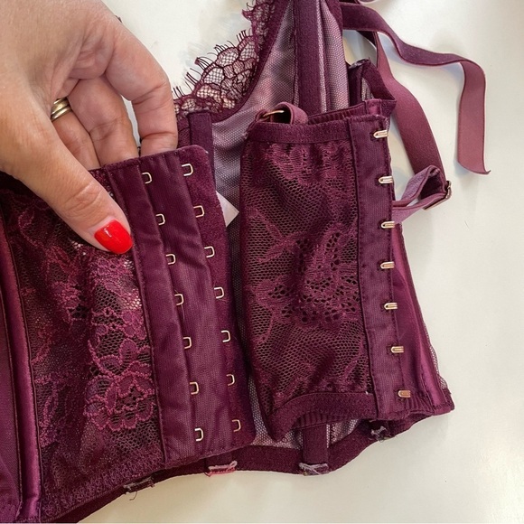 Victoria’s Secret Dream Angels Burgundy and Pink Lace Up Front Corset Bra Top - Picture 5 of 11